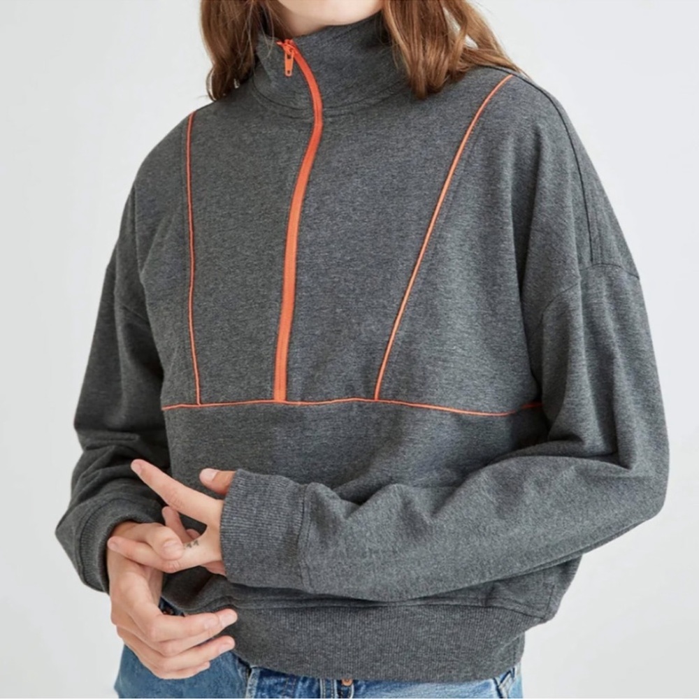 Richer poorer terry half zip pullover sweatshirt